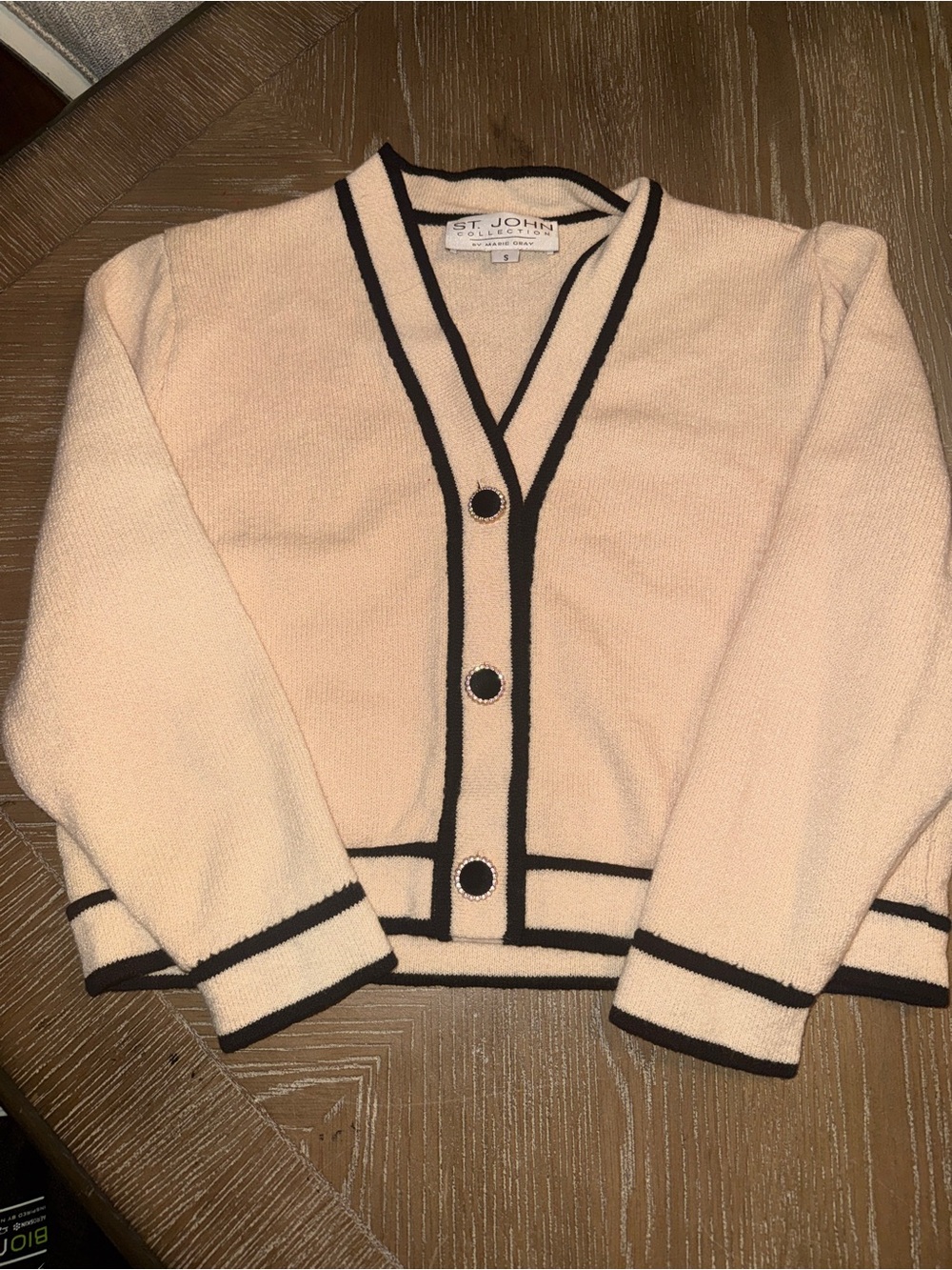 St John White Cream Black Knit Sweater Top Sz Small Made USA